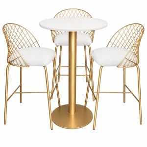 Trio de Banqueta e Bristro Valentim - DOURADO E BRANCO